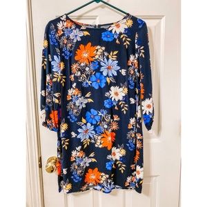 Navy blue floral printed dress